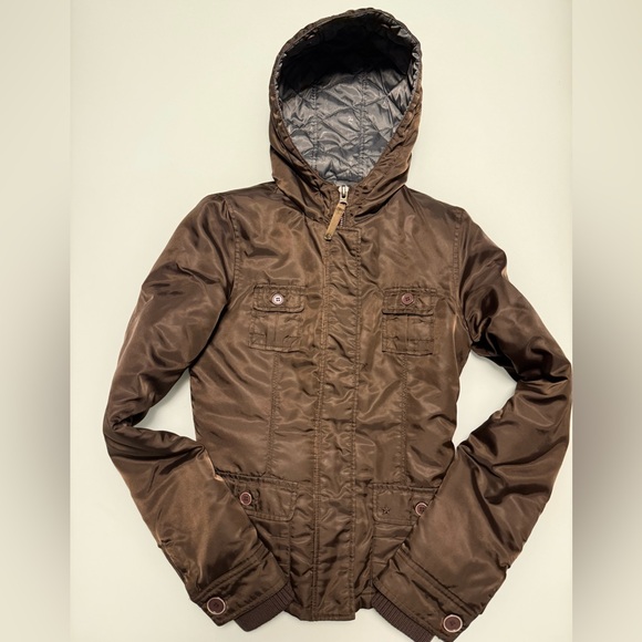 🤎 Garage Women’s Brown Utility Jacket with Quilted Hood Size XS - Picture 5 of 10